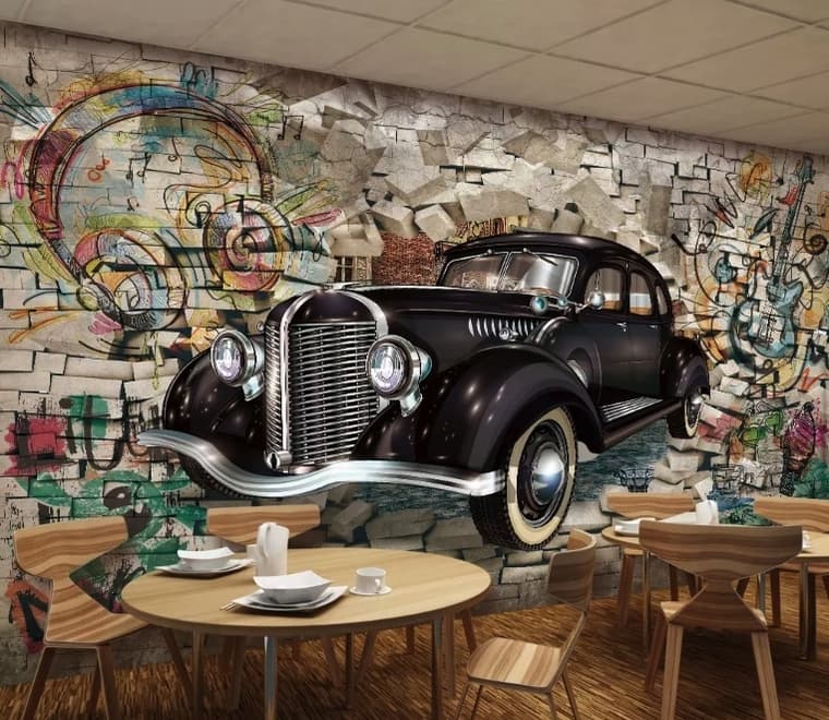 Retro Classic Car with Graffiti Wallpaper Mural