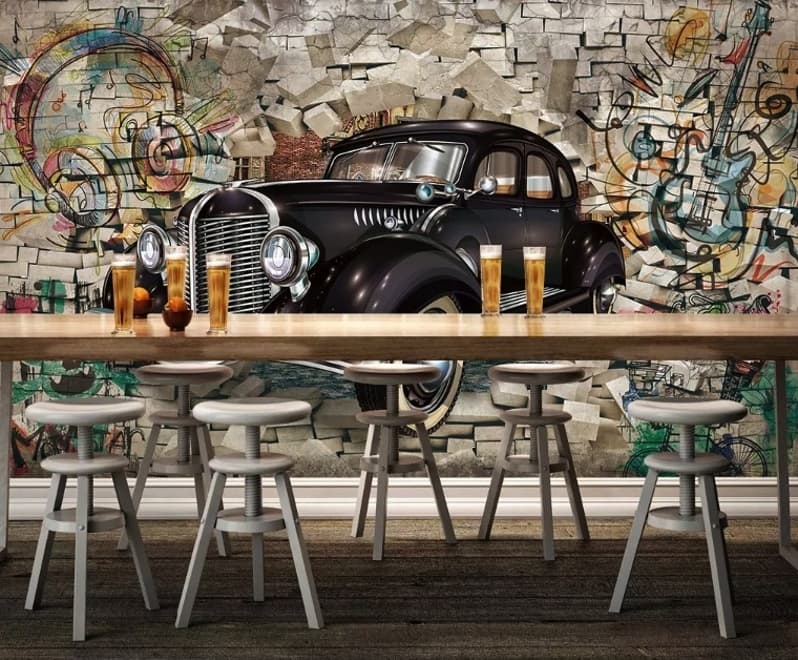 Retro Classic Car with Graffiti Wallpaper Mural