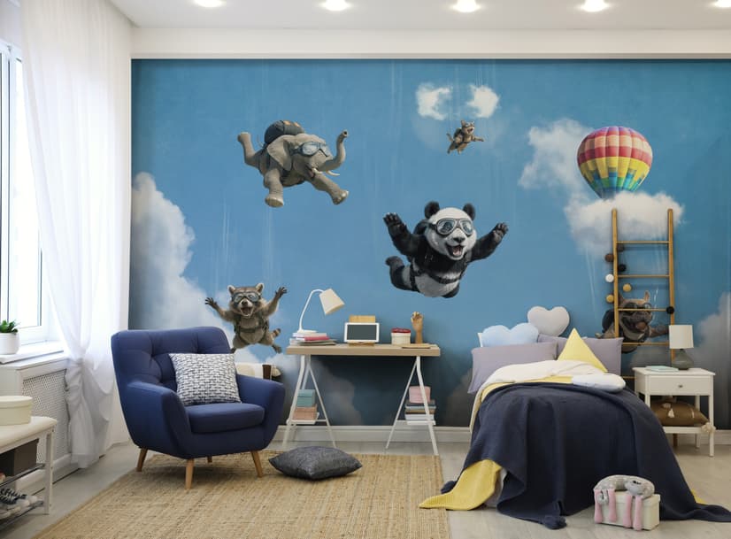 Kids Playful Animal Skydiving Wallpaper Mural