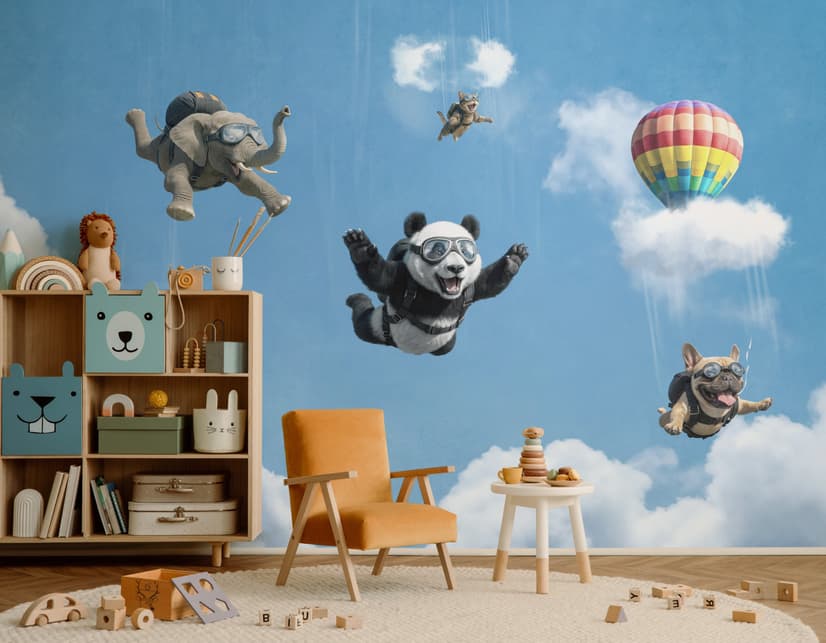 Kids Playful Animal Skydiving Wallpaper Mural