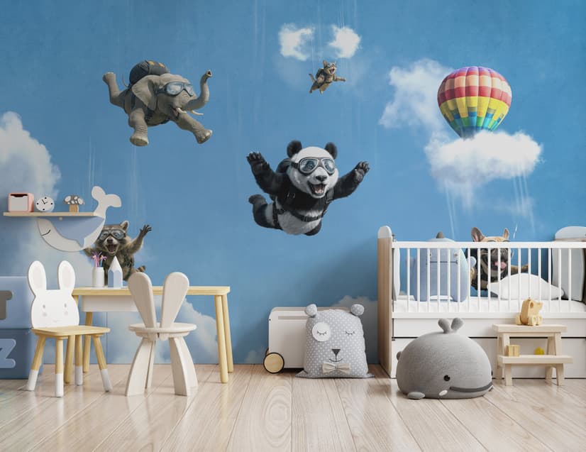 Kids Playful Animal Skydiving Wallpaper Mural