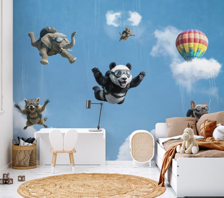 Kids Playful Animal Skydiving Wallpaper Mural