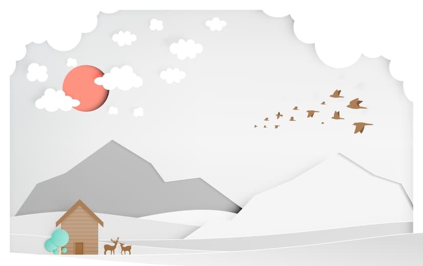 Papier peint panoramique paysage montagneux blanc et gris pour enfants
