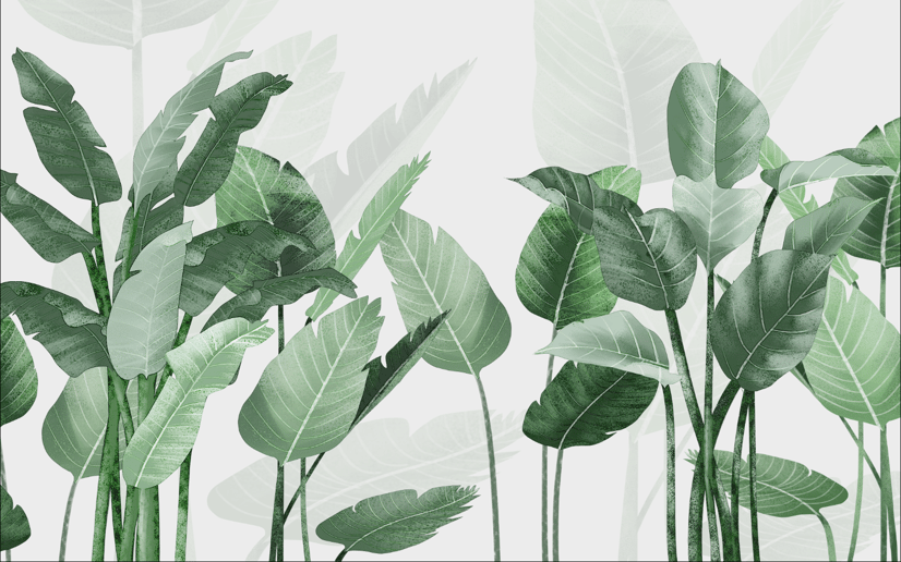 Fresh Green Tropical Leaf Wallpaper Mural