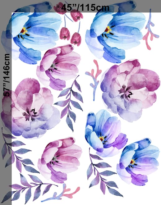 Watercolor Pink Blue Gardenia Floral Bouqets Wall Decal Sticker
