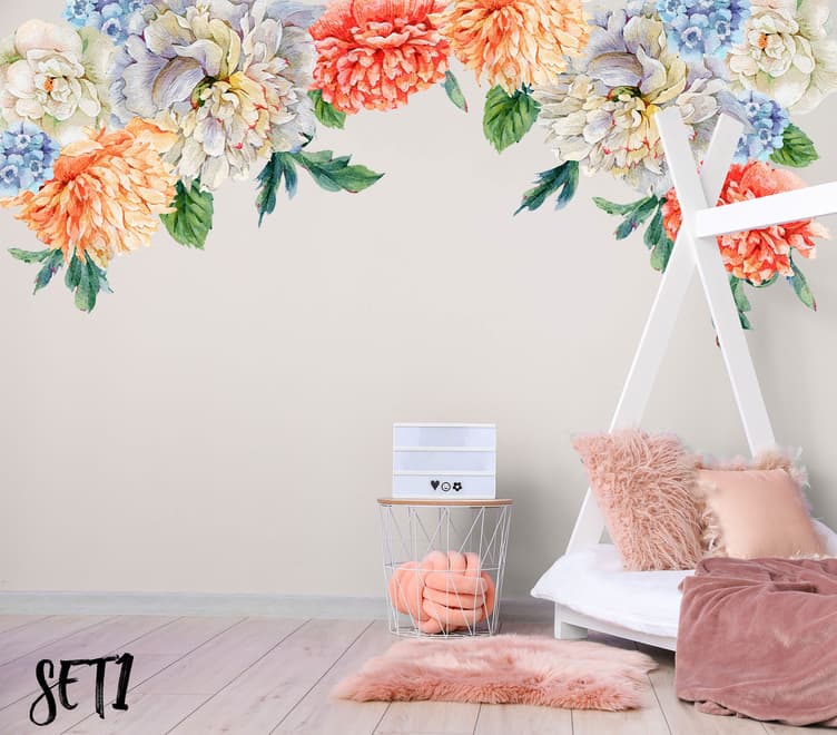 Orange Peony Floral Wall Decal Sticker