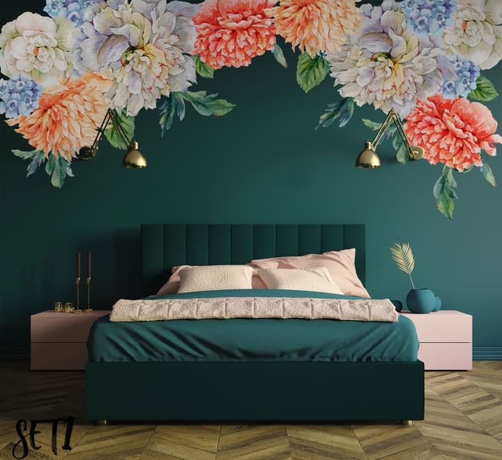 Orange Peony Floral Wall Decal Sticker