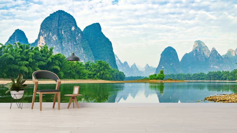 Forest Lake Landscape with Mountains Wallpaper Mural