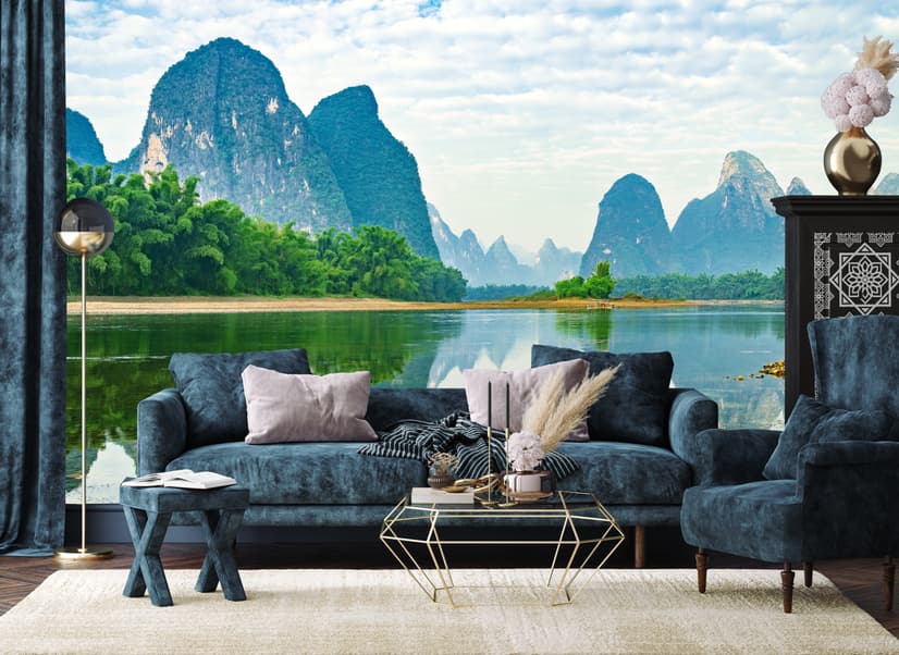 Forest Lake Landscape with Mountains Wallpaper Mural