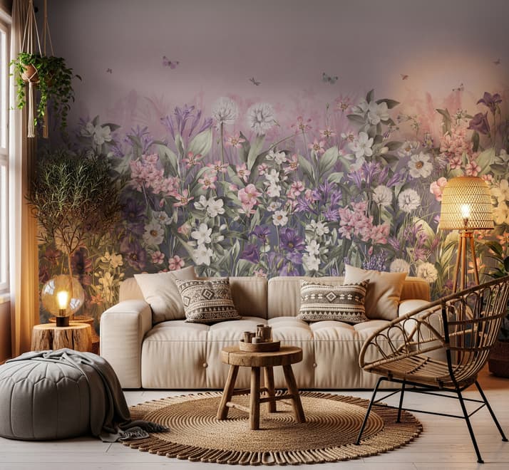 Soft Blooming Floral Meadow  Kids Wallpaper