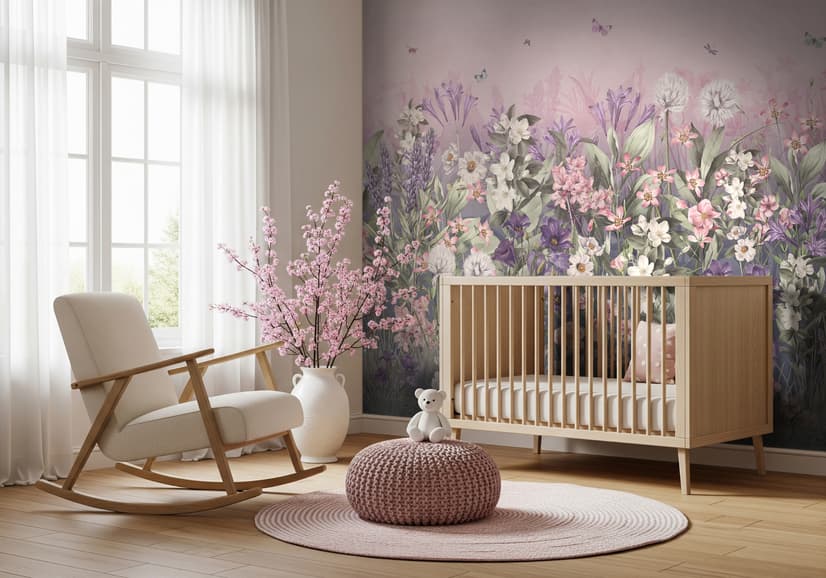 Soft Blooming Floral Meadow  Kids Wallpaper