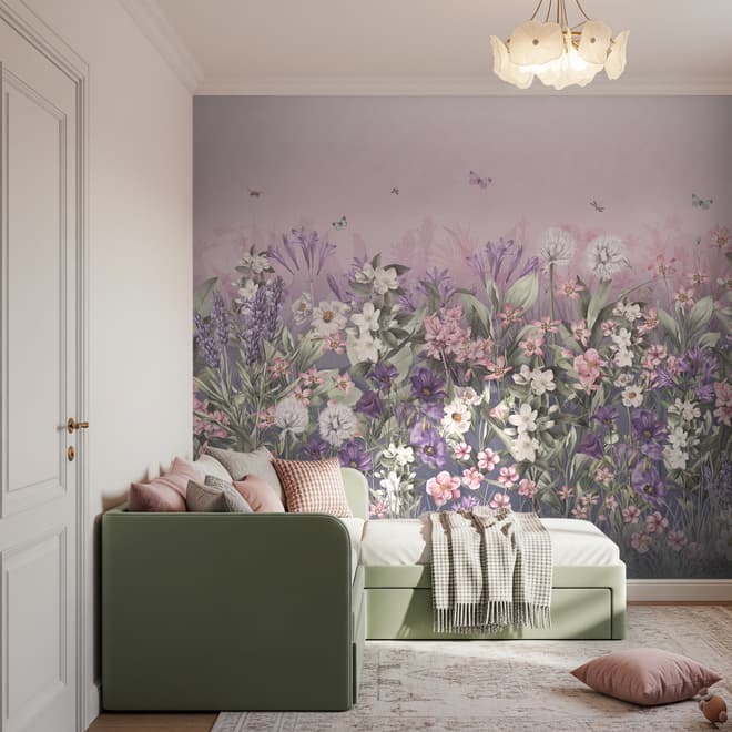 Soft Blooming Floral Meadow  Kids Wallpaper