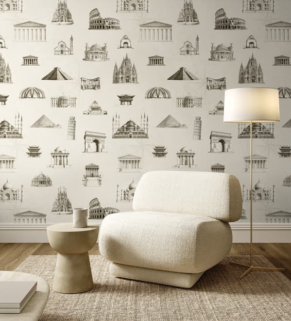 Vintage World Architecture Sketch Wallpaper Mural