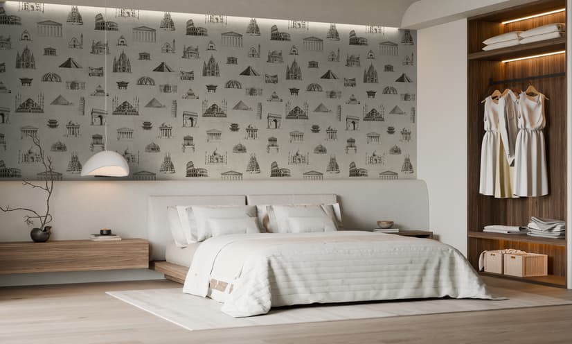 Vintage World Architecture Sketch Wallpaper Mural