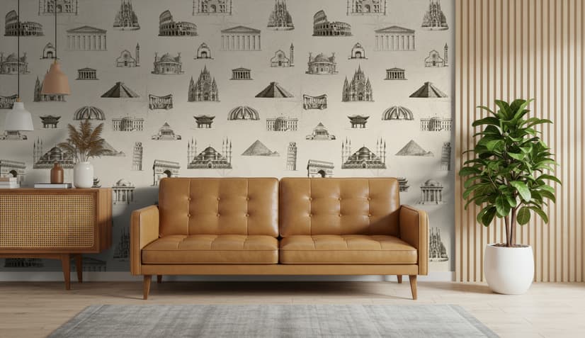 Vintage World Architecture Sketch Wallpaper Mural