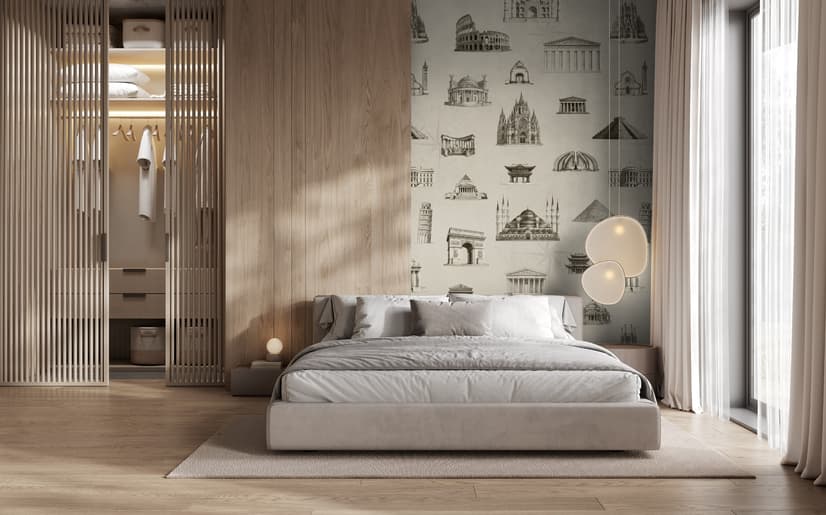 Vintage World Architecture Sketch Wallpaper Mural