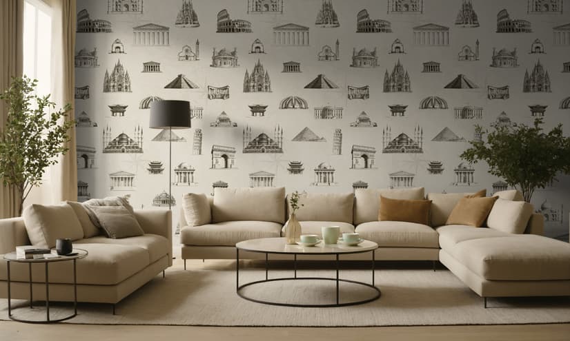 Vintage World Architecture Sketch Wallpaper Mural
