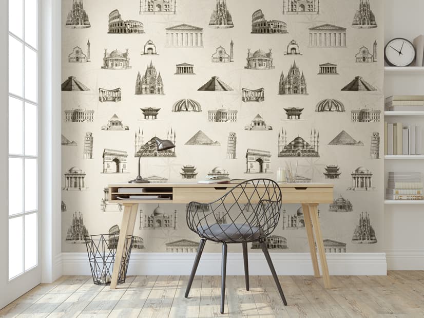 Vintage World Architecture Sketch Wallpaper Mural