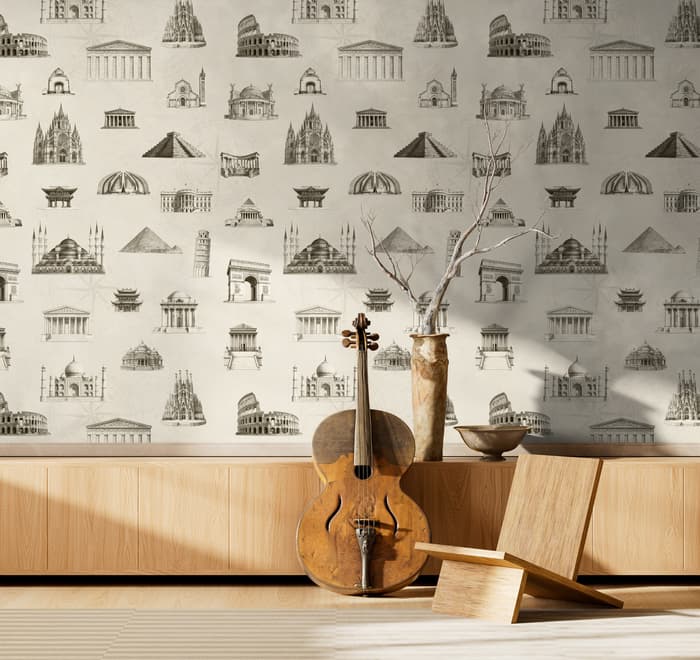 Vintage World Architecture Sketch Wallpaper Mural
