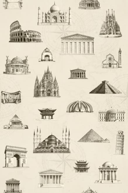 Vintage World Architecture Sketch Wallpaper Mural