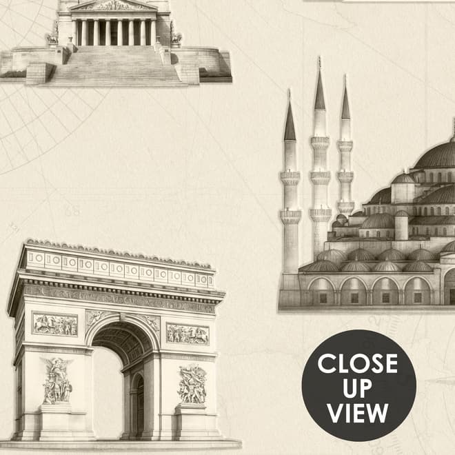 Vintage World Architecture Sketch Wallpaper Mural