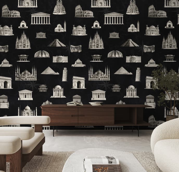 Vintage World Architecture Sketch Wallpaper Mural