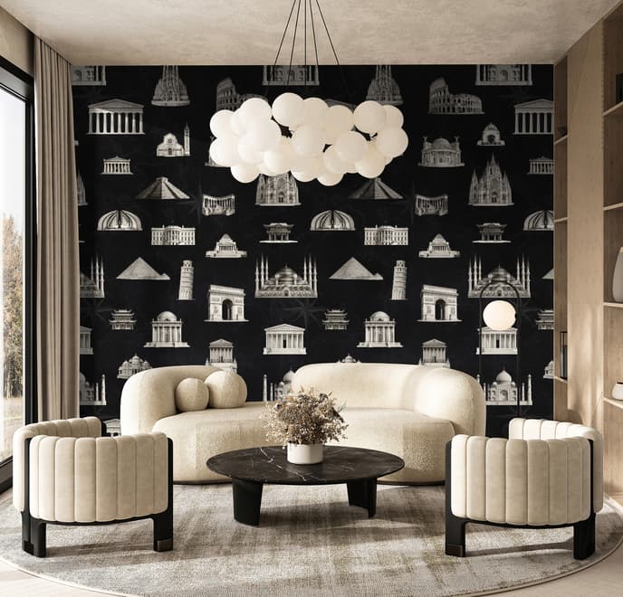 Vintage World Architecture Sketch Wallpaper Mural