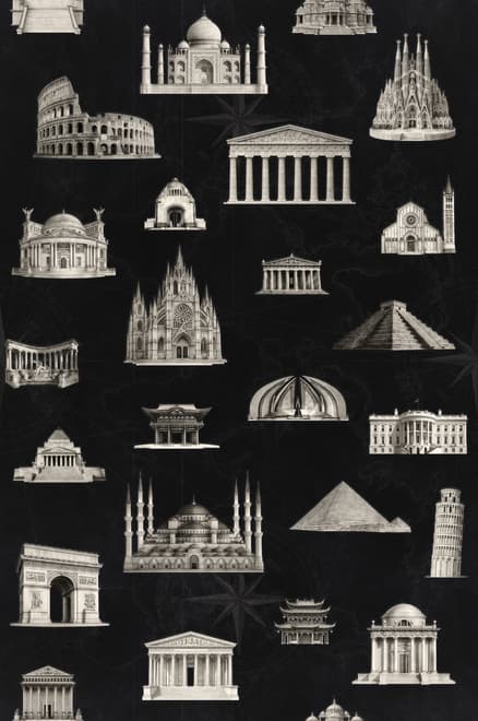 Vintage World Architecture Sketch Wallpaper Mural