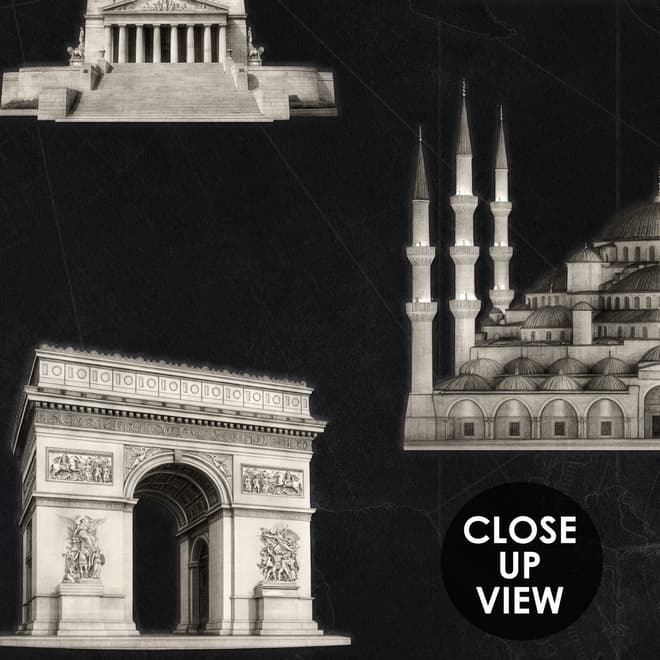 Vintage World Architecture Sketch Wallpaper Mural