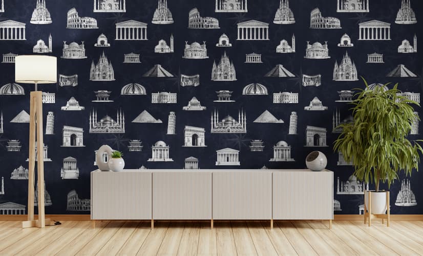 Vintage World Architecture Sketch Wallpaper Mural