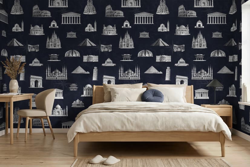 Vintage World Architecture Sketch Wallpaper Mural