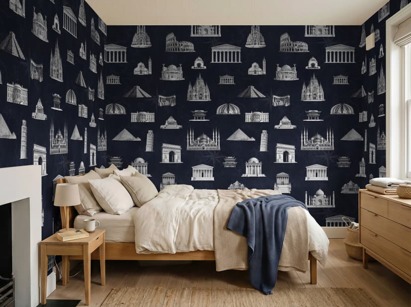 Vintage World Architecture Sketch Wallpaper Mural