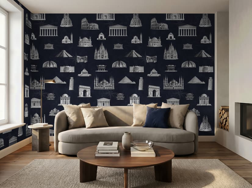 Vintage World Architecture Sketch Wallpaper Mural