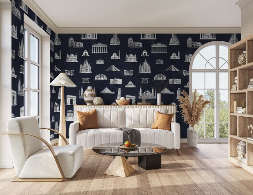 Vintage World Architecture Sketch Wallpaper Mural