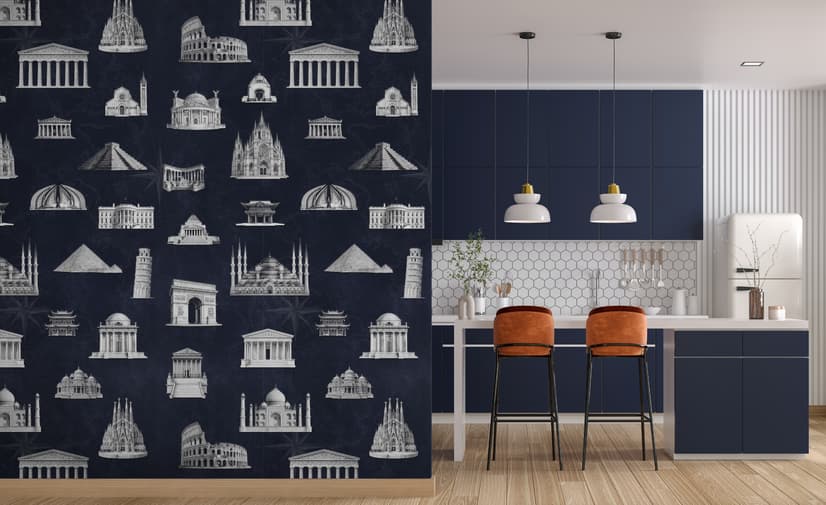 Vintage World Architecture Sketch Wallpaper Mural