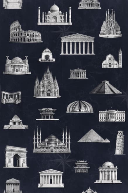Vintage World Architecture Sketch Wallpaper Mural