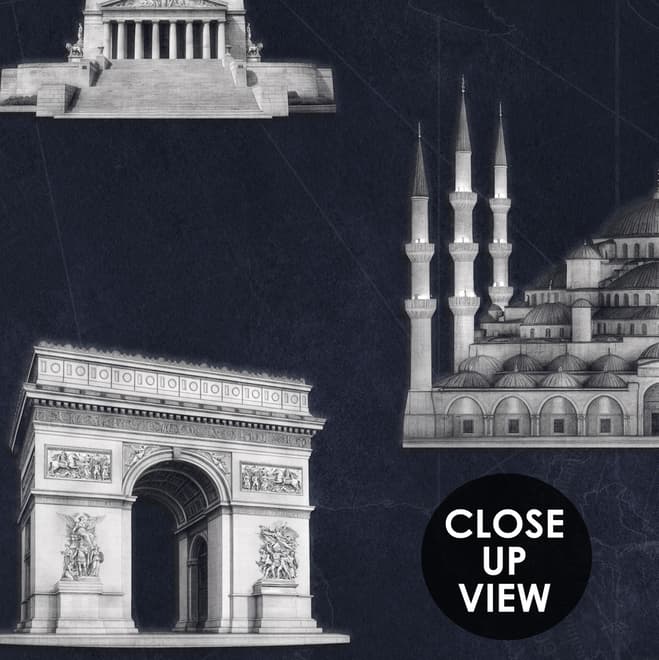 Vintage World Architecture Sketch Wallpaper Mural