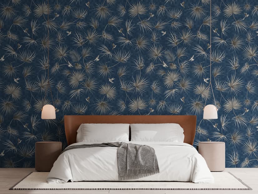 Tropical Palm Leaf and Birds Wallpaper Mural