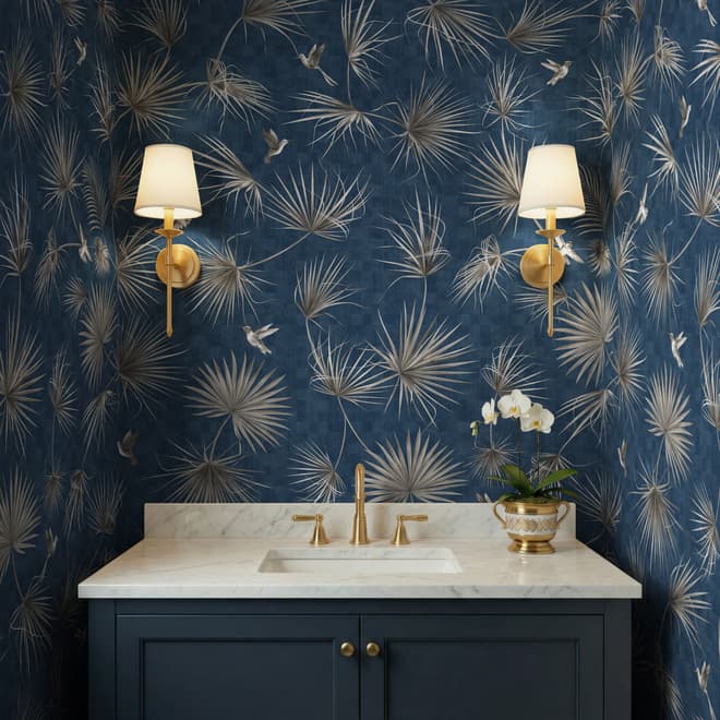 Tropical Palm Leaf and Birds Wallpaper Mural