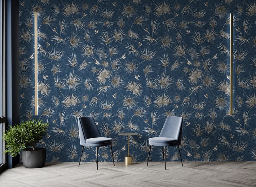 Tropical Palm Leaf and Birds Wallpaper Mural