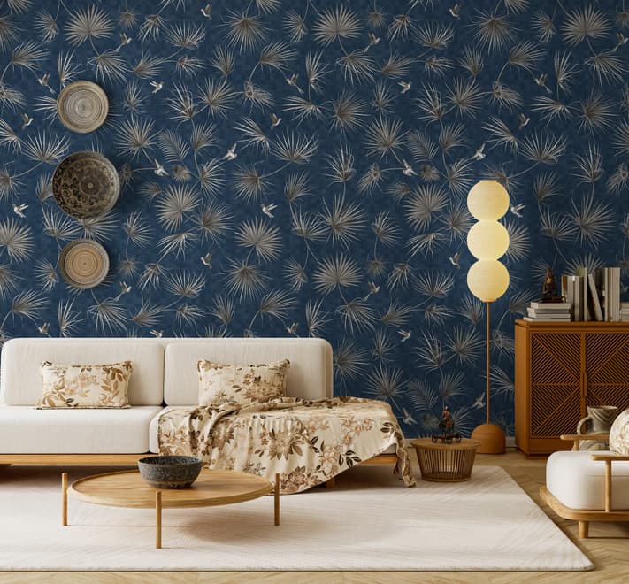 Tropical Palm Leaf and Birds Wallpaper Mural