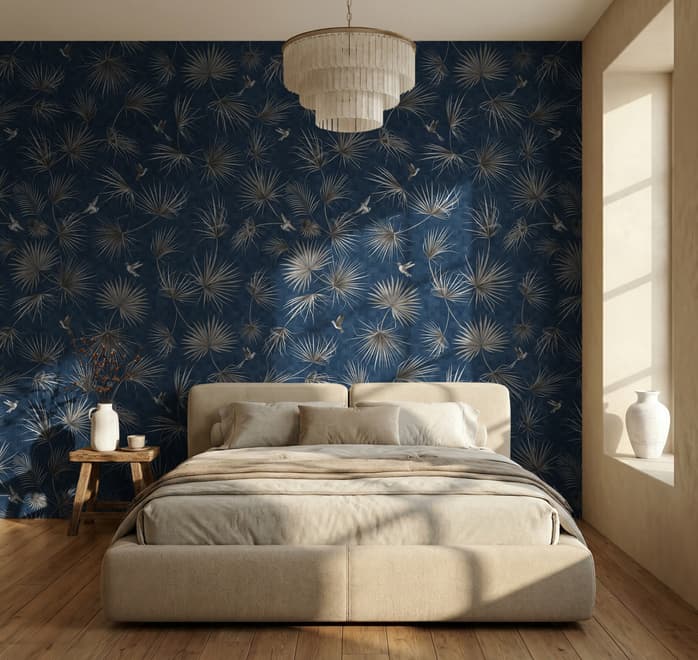 Tropical Palm Leaf and Birds Wallpaper Mural