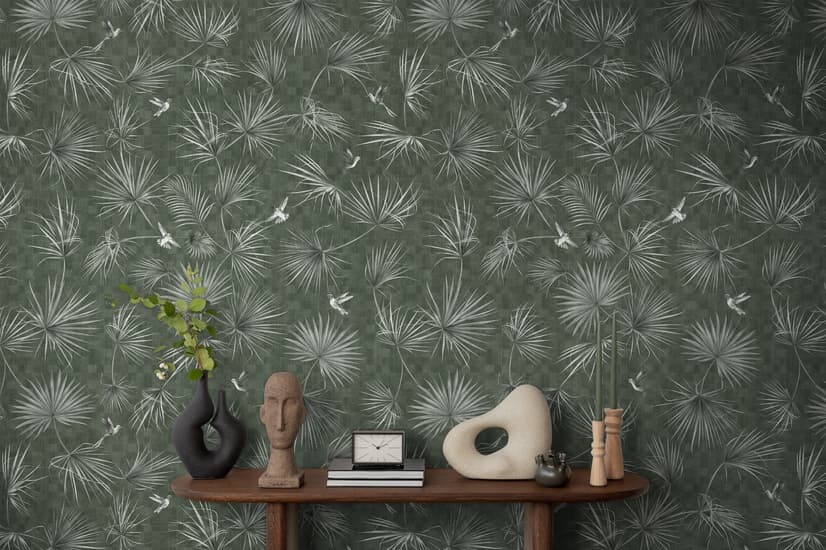 Tropical Palm Leaf and Birds Wallpaper Mural