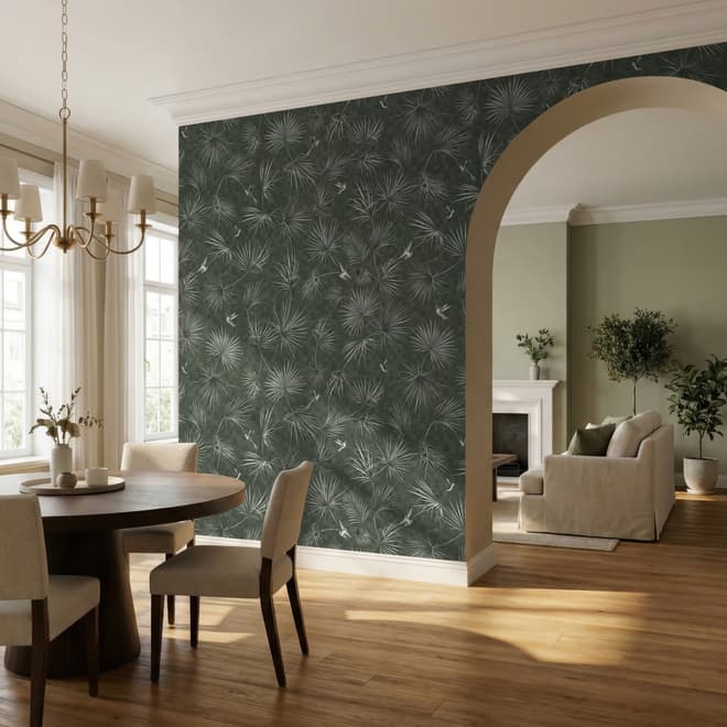 Tropical Palm Leaf and Birds Wallpaper Mural