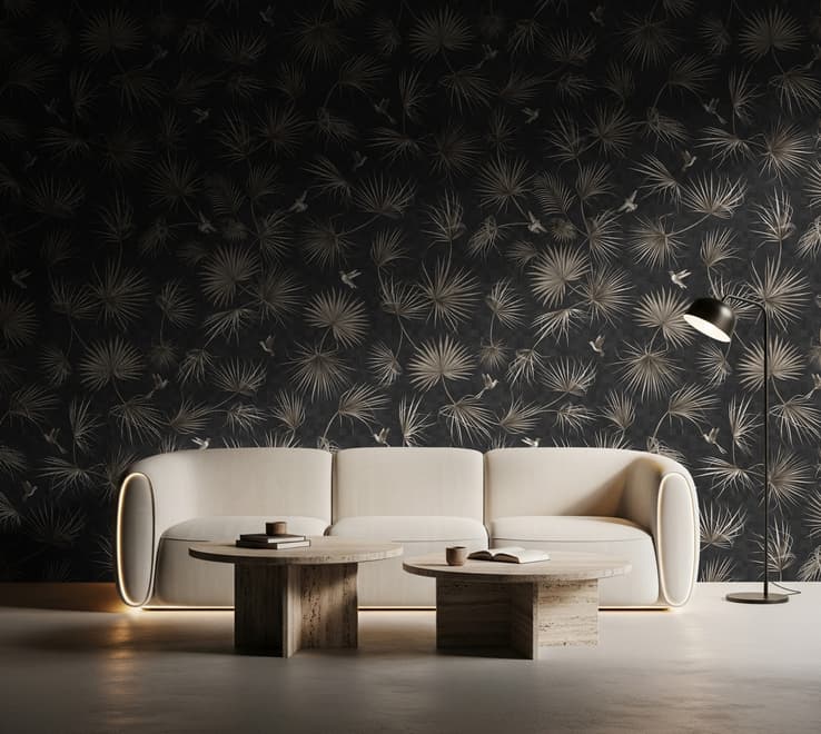 Tropical Palm Leaf and Birds Wallpaper Mural