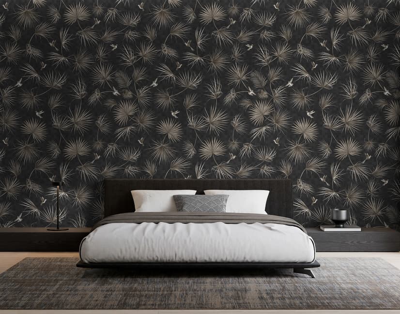 Tropical Palm Leaf and Birds Wallpaper Mural