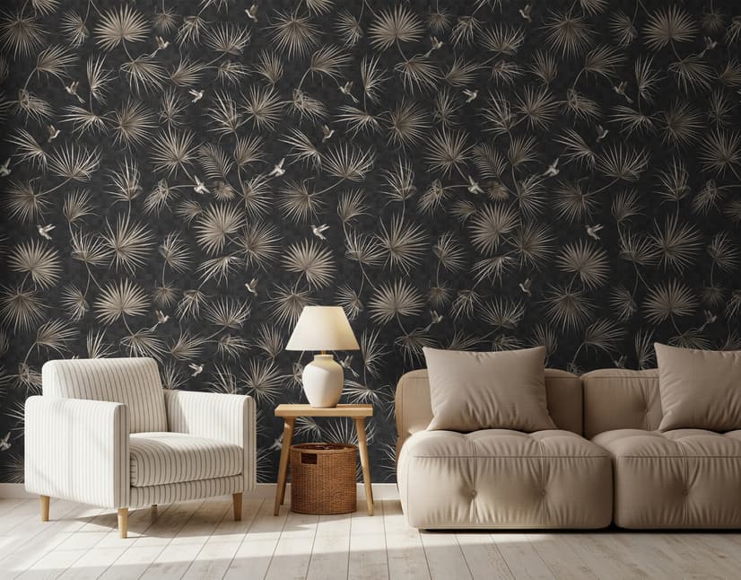 Tropical Palm Leaf and Birds Wallpaper Mural