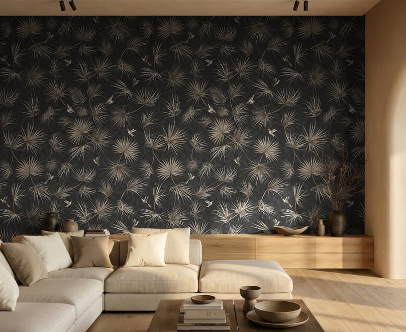 Tropical Palm Leaf and Birds Wallpaper Mural