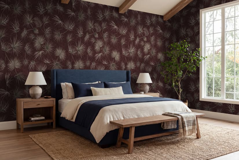Tropical Palm Leaf and Birds Wallpaper Mural