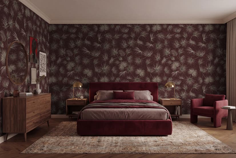 Tropical Palm Leaf and Birds Wallpaper Mural